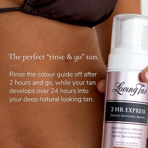 Loving Tan 2 HR Express Self Tanning Mousse, Medium - Streak Free, Natural, Professional Quality - 5+ Sunless Self Tanner Applications per Bottle, Cruelty Free, Naturally Derived DHA - 4 FL Oz thumbnail 6