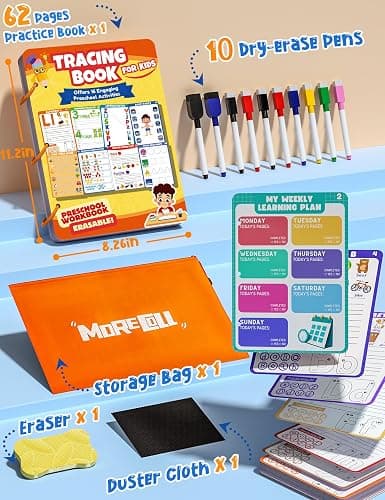 SOFIA-Preschool Learning Activities Educational Workbook, 62 Reusable Pages Pre Kindergarten Workbooks, Number Letter Tracing Books for Kids, Autism Learning Materials, ABC Busy Book for Kids Ages 3-7 thumbnail 6