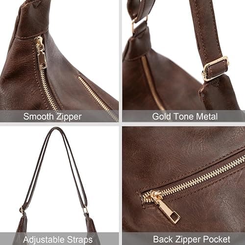 NIUEIMEE ZHOU Hobo Bags for Women Foldable Vegan Leather Shoulder Handbag Slouchy Tote Crossbody Purses thumbnail 7