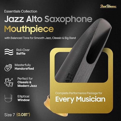 Theo Wanne ESSENTIALS Jazz Alto Saxophone Mouthpiece with Medium Chamber, Roll-Over Baffle & Balanced Tone for Smooth Jazz, Classic & Big Band - Exceptional Clarity Sax Mouthpiece - Size 7 (0.081") thumbnail 2