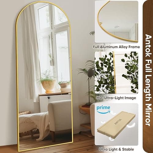Antok Full Length Mirror, 58"x19" Arched Floor Mirror, Mirror Full Length with Stand, Wall Mounted Mirrors for Living Room Bedroom,Gold thumbnail 4