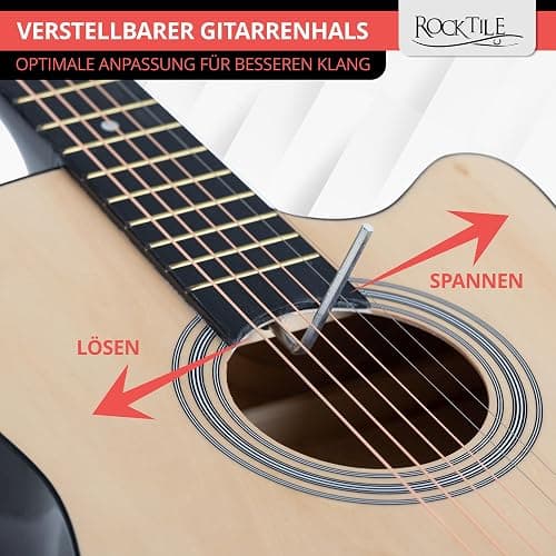 Rocktile WSD-5C-NT Slim Line Westerngitarren Set - Dreadnought Akustik Gitarre - Westerngitarre mit Korpus aus Linde - Hals: Catalpa - Set inkl. Tasche, Ersatzsaiten, Gurt und Plektren - Natural thumbnail 4