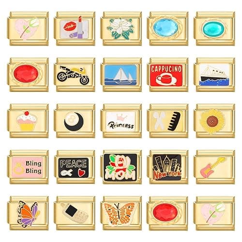 papasgix Custom Italian Charm Bracelet Charms Gold Set 10 Personalized Charm Brascelets 9mm Assorted Italian Charms Bracelet Links Handmade DIY Jewelry Colourful thumbnail 4