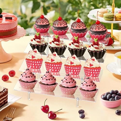 Acrylic Display Riser Stand Shelf Clear 4 Tier Cupcake Stand Perfume Display Holder Figures Desktop Decoration and Organizer Showcase Toys Retail Display Rack Candy Dessert Buffet 4 Step Collection (1 PACK) thumbnail 2