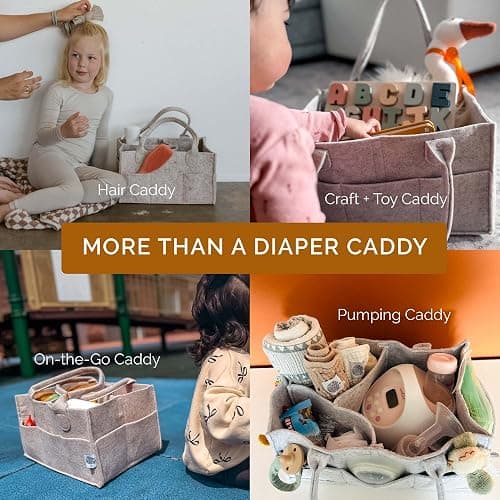 Parker Baby Co. Felt Diaper Caddy Organizer - Large, White | Portable nursery storage bin for diapers, wipes, bottles & baby essentials for home/car. Soft felt, foldable design 13x9x7" thumbnail 9