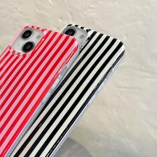 Reoomukk Cute Striped Phone Case Compatible with iPhone 16 Pro Max 6.9",Aesthetic Trendy Retro Stripe Pattern Chic Pretty Stylish Protective Girls Women Cover for iPhone 16promax-Red Pink thumbnail 7