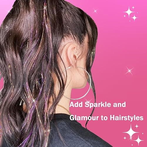 NIACONN Galaxy Glitter Hair Tinsel Extensions Kit with Tools and Beads, 48 Inch Sparkly Fairy Colorful Tensile Strands Shiny Hair Accessories for Women Girls Kids thumbnail 3