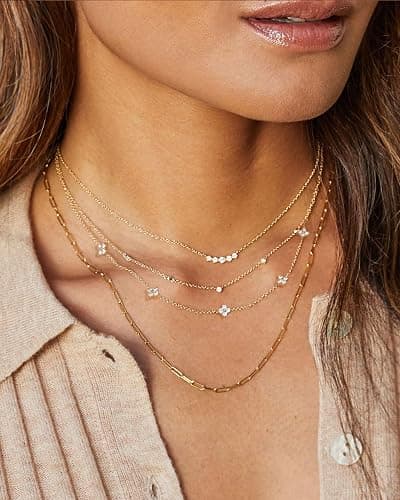 FUNEIA Dainty Silver Gold Necklaces for Women Trendy Non Tarnish 14K Gold Plated Cubic Zirconia Necklace Layered Cute Butterfly Heart Station Choker Necklace Stack for Wedding Prom Brides Jewelry thumbnail 9