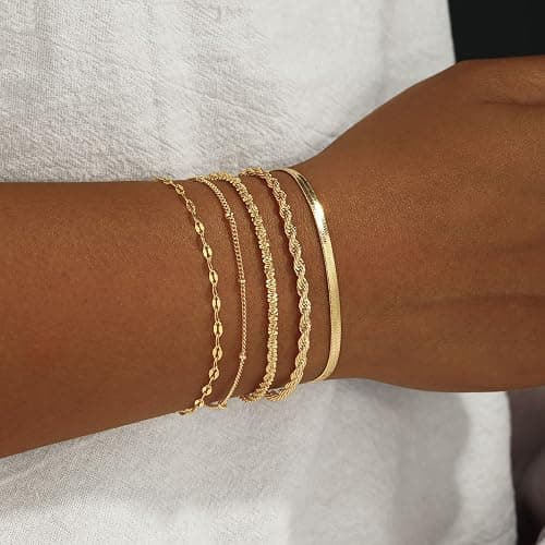 JECOMY Gold Bracelets for Women, 14K Gold Plated Waterproof Bracelets for Women, Dainty Stackable Adjustable Chain Jewelry Set - Trendy Layered Bracelet Stack Gift, Everyday Wear thumbnail 3