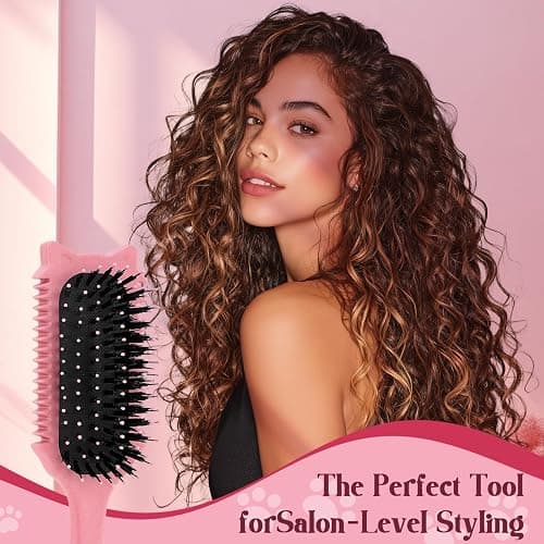 Tcsxady Curly Hair Brush, Curl Defining Brush for Effortless Curly Hair Care, Funny Cat Ear Type Curl Brush Suitable for Wet & Dry Hair,Women and Men,Reduces Frizz (Pink) thumbnail 4