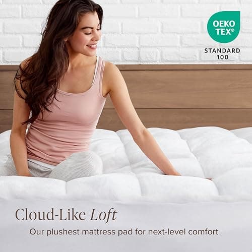 Bare Home Queen Microplush Mattress Topper - Pillow Top Reversible - Soft Mattress Cover - Dual Sided All-Season - 8" to 24" Deep Pocket - Fitted Cover - Plush Mattress Pad (Queen) thumbnail 3