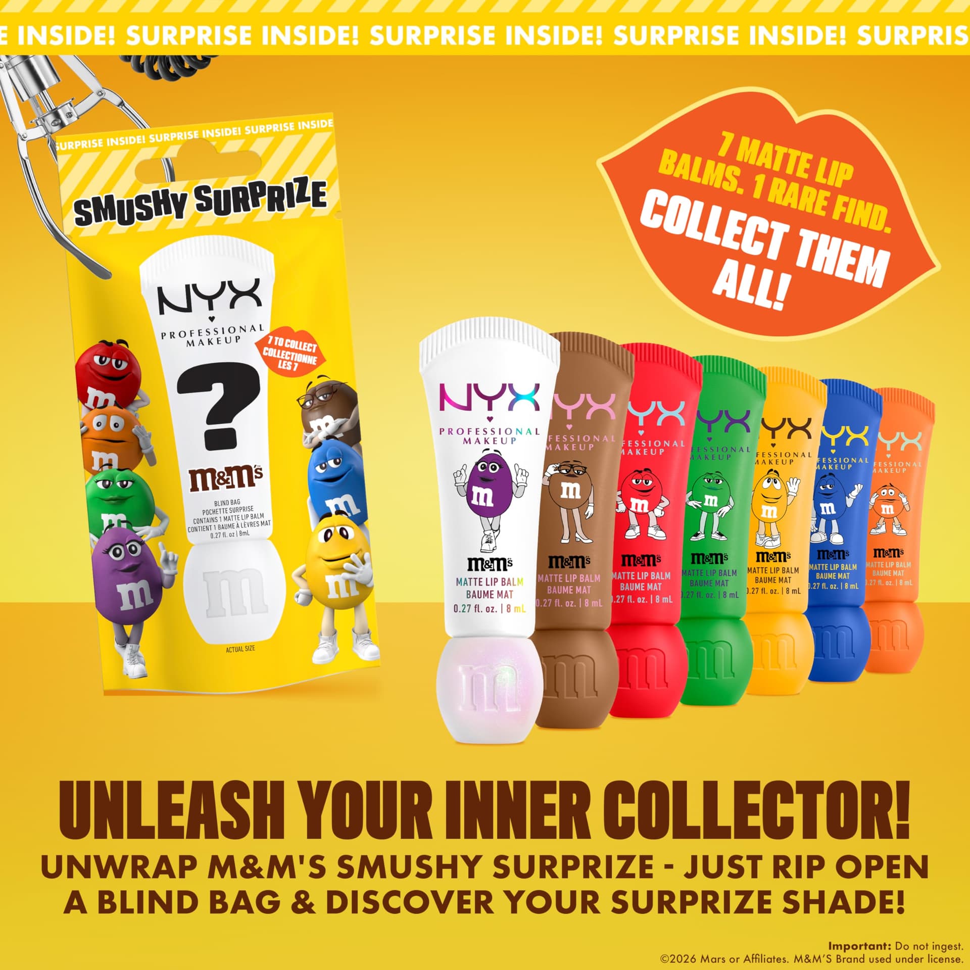 NYX Professional Makeup M&M'S Smushy Surprize Matte Lip Balm Blind Bag, 7 Collectible Limited Edition Matte Shades, Soft-Focus Hydrating Lip Balm thumbnail 3