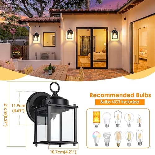 MATAMEYE Outdoor Wall Lantern, Exterior Waterproof Wall Sconce Light Fixtures, Black Front Door Wall Lighting with Clear Beveled Glass Shade, 2 Pack thumbnail 2