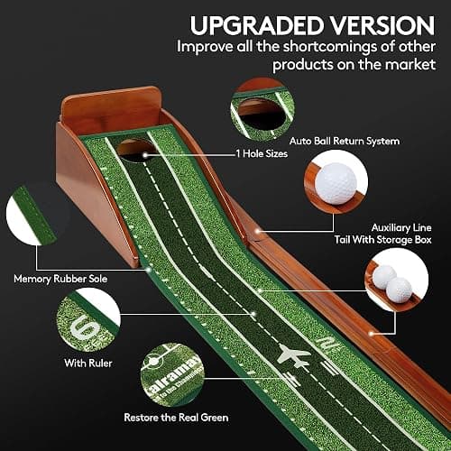 Kalramay Putting Green Indoor Golf Putting Mat – Easy to Assemble with Automatic Ball Return, Wrinkle-Free Close to Real Green Speed, Suitable for Office, Recreation Room, Patio – Ideal Gift thumbnail 4