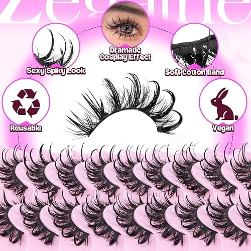 Manga Lashes Cat Eye Dramatic False Eyelashes Wet Look D-Curly Long Anime Lashes Strips Thai Style Manhua Lashes Strips Cosplay Eyelashes Wispy Spiky Lashes 12-20MM 9 Pairs by Zegaine thumbnail 3