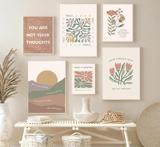 6Pcs Mental Health Wall Art Psychology Therapy Motivational Quotes abstract Boho floral Painting Pictures Poster Wall Decor Canvas Print Artwork for Bedroom Office Home Decoration thumbnail 2
