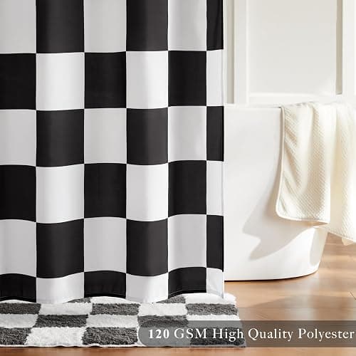 Ohocut Checkered Shower Curtain, Black and White Shower Curtains for Bathroom, Cute Retro Checkboard Shower Curtain Vintage Aesthetic, Washable Fabric Bath Curtain 72''x72'' thumbnail 4
