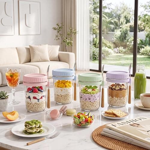 HomArtist 16oz Overnight Oats Containers with Lids and Spoons, 4 Pack Wide Mouth Mason Jars with Airtight Lids, Overnight Oats Jars for Salad, Chia Seed, Cereal, Yogurt thumbnail 8