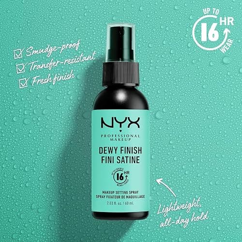 NYX Professional Makeup Dewy Finish Setting Spray, Long Lasting 16h Wear, Nourishes Dry Skin, Leaves Skin Radiant and Moisturized, Sheer and Smooth, Vegan Formula, 60mL thumbnail 5