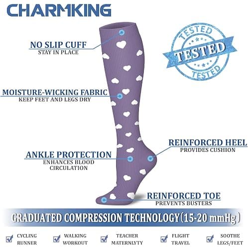 CHARMKING Compression Socks for Women & Men Circulation (8 Pairs) 15-20 mmHg is Best Support for Athletic Running,Cycling thumbnail 4