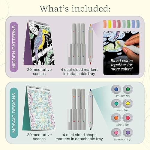 Lifelines FlowArt Activity Pads, 4-Pack - Guided Art Meditations with 4 Sets of Markers & 80 Scenes - Color by Number/Letter, Dot Art, More Coloring Books for Tweens, Adults & Seniors - Patent-Pending thumbnail 4