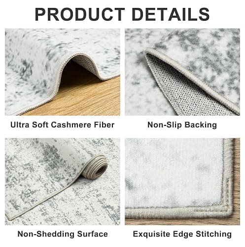 8x10 Area Rugs for Living Room - Washable Rug Modern Abstract Soft Large Neutral Non-Slip Carpet Indoor Floor Stain Resistant Thin Carpets for Bedroom Dining Room Farmhouse Nursery Home Office Grey thumbnail 6