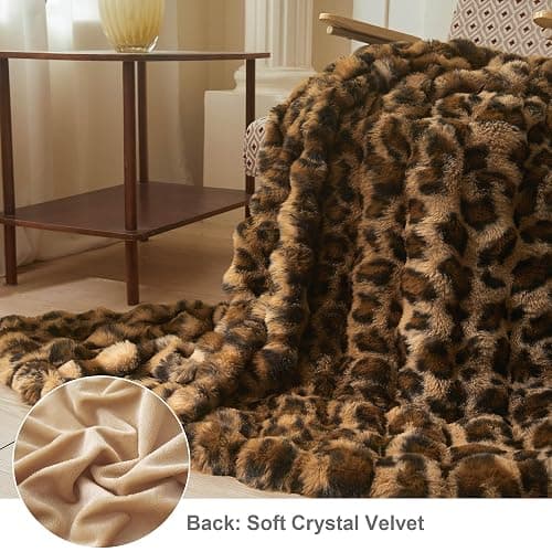LIFEREVO Cheetah Print Luxury Fluffy Faux Rabbit Fur Throw 50x60, Brown | Leopard Print Plush Bubble Blanket for Bed Couch Sofa, Decorative Soft Furry Lap Throw for Bedroom Living Room Office thumbnail 3