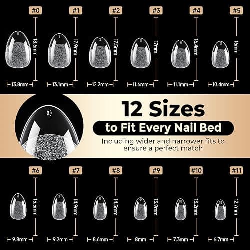 Luckyfairy Extra Short Almond Fake Nails, 504pcs Soft Gel Pre-Shaped Acrylic Nail Tips, Half Matte Full Cover Clear Gelly Press on Flase Nail Tips for Extension Nail Manicure Home DIY 12 Sizes thumbnail 9