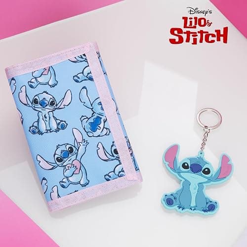 Disney Stitch Kids Wallet and Keyring Gift Set Cute Trifold Wallet with Coin Purse Card Slots and Keychain Stitch Gifts (Blue Stitch) thumbnail 3