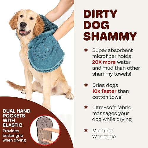 Dog Gone Smart The Dirty Dog Shammy - Antimicrobial Microfiber Dog Towel for Odor Control, Fast-Drying Plush, Dual Hand Pockets & Elastic, Super Absorbent, Machine Washable, 31 x 13 in, Pacific Blue thumbnail 7