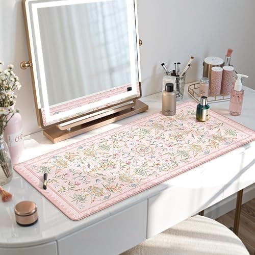 HAOCOO French Floral Desk Mat, Pink Desk Cover Mat, 35.4" x 15.7" Cute Long Mouse Pad, Aesthetic Flower Desktop Mat Accessories, Waterproof Teacher Desk Mat for Work, Study thumbnail 7