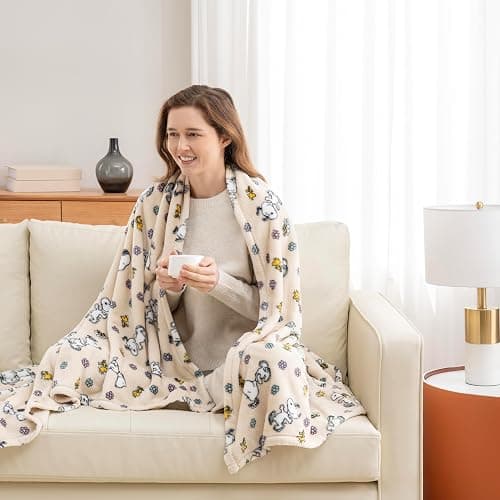 Berkshire Blanket Peanuts® VelvetLoft® Cute Character Snoopy Plush Throw Blanket,Peanuts Woodstock Snoopy Spring Frolic Large Canvas,Throw 55 in x 70 in (Official Peanuts® Product) thumbnail 4