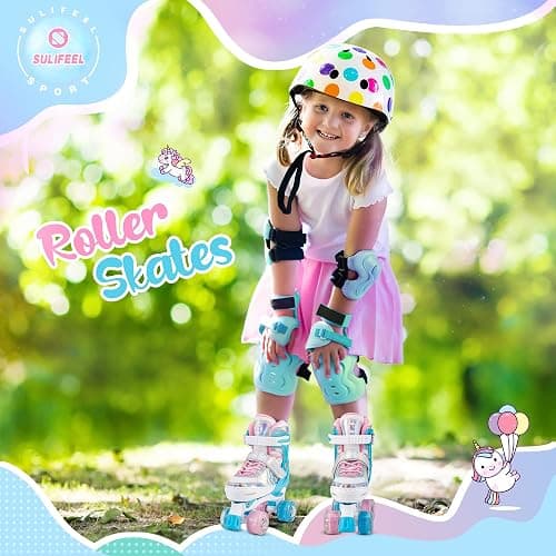 SULIFEEL Rainbow Unicorn 4 Size Adjustable Roller Skates for Girls Boys for Kids Ages 3-5 5-8 6-12 Children Skates Indoor Outdoor thumbnail 6