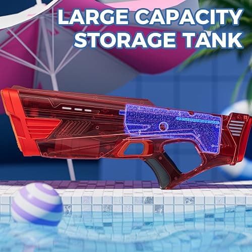 Funwee Electric Water Gun for Kids Adults, Powerful Automatic Squirt Gun, High Powered Shooting 100+ Times, Long Range, Auto Water Blaster, Outdoor Water Toy Pool Game(Transparent Red) thumbnail 5
