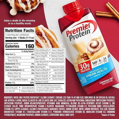 Premier Protein Shake, Cinnamon Roll, 30g Protein, No Added Sugar, 24 Vitamins & Minerals to Support Immune Health, 11 fl oz, 4 Pack (Packaging May Vary) thumbnail 2