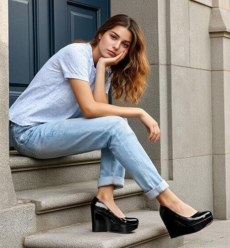 NobleOnly Womens Platform Wedge Pumps Slip-on Close Round Toe Dress Casual Party Shoes 3.9 Inches Heels thumbnail 2