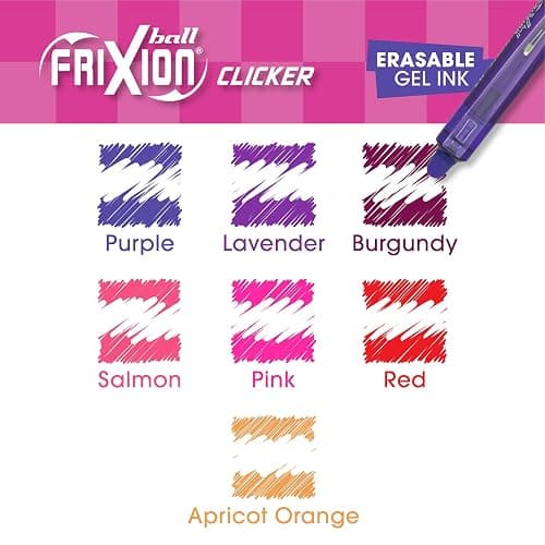 PILOT FriXion Vibe Clicker Erasable Gel Pens, DreamGlow, 0.7mm, 7-Pack | Find your DreamGlow vibe, erasable colored pens 0.7, pink & purple inks, retractable, refillable, quick drying, journal pens thumbnail 6