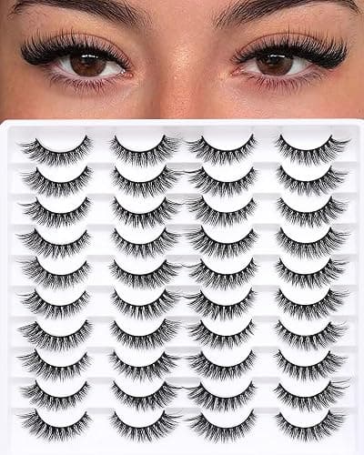 Azenlo False Eyelashes 20 Pairs Wispy Lashes Faux Mink Lashes 14mm 3D Fluffy Cat Eye Lashes (style 20-061) - Image 1