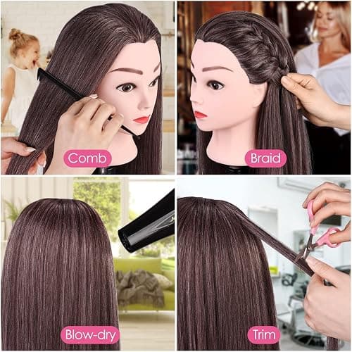 TopDirect Styling Head, 29.5inch 100% Synthetic Fiber Hairdressing Head, Cosmetology Training Mannequin Manikin Doll Head with Table Clamp Holder & DIY Hair Braid Set thumbnail 2