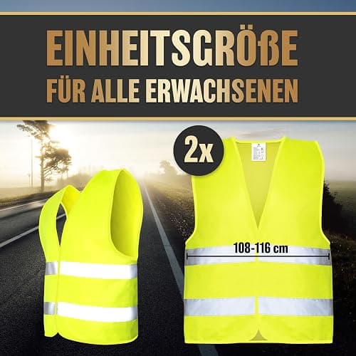 HELDENWERK Auto Warnweste 2er Set für Erwachsene europaweit einsetzbar - Reflektierende Warnwesten 2026 - PKW Sicherheitsweste, Pannenweste, KFZ Weste thumbnail 3