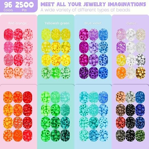Gionlion 96 Colors 3550 Pcs Pony Beads Bracelet Making Kit, 5 Boxes Friendship Bracelet Kit with Letter Beads 6x9mm Rainbow Kandi Bead for Bracelets Jewelry Keychain Making Kit, Crafts Gifts thumbnail 3