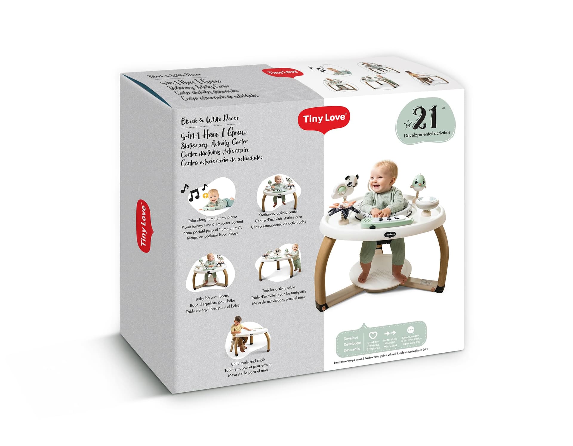 Tiny Love 5-in-1 Activity Center - Black & White Decor Collection, Includes Tummy Time, Balance Board, Toddler Table, and Chair Modes, Enhanced with 6 Detachable Toys for Developmental Play thumbnail 4