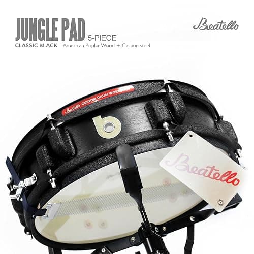 Beatello Jungle Pad Compact Portable Adult 5pc Drum Set, 1.5 inches ultra-thin steel drum Cavity,14 Inches Complete Full Size Kit with Bass, Toms, Snare, Floor,Stands, Hi-Hat Pedal,Drum Pedal,Black thumbnail 4
