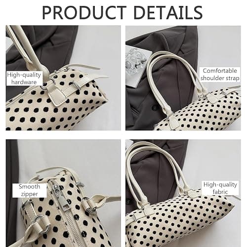 Large Capacity Canvas Polka Dot Handbag for Women, Stylish Versatile Underarm Bag thumbnail 5