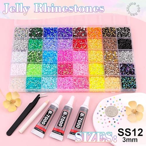 BELLEBOOST 40000Pcs 40 Colors Jelly Rhinestones Bedazzling kit, 3mm Multicolor Resin Flatback Gems for Diamond Art, Bedazzler Kit with 3Pcs 10ml B7000 Jewelry Glue for Crafting Book Shoes Nail Art thumbnail 2