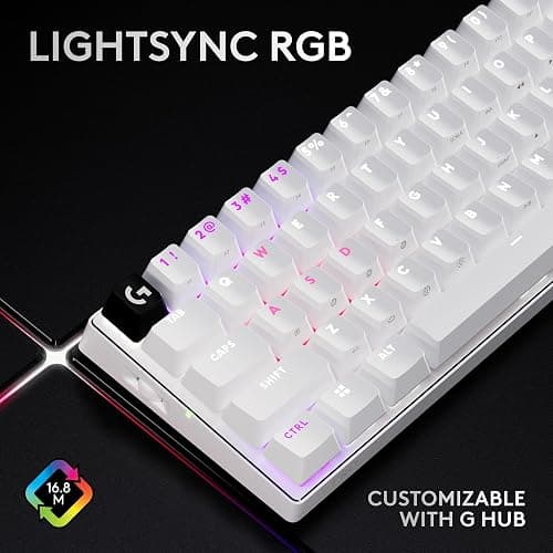Logitech G PRO X 60 Lightspeed Wireless Gaming Keyboard, Ultra Compact TKL 60% Mechanical Keyboard for Windows PC, LIGHTSYNC RGB, Dual-Shot PBT Keycaps, GX Optical Linear Switches - White thumbnail 8