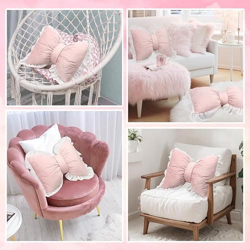 ❤️Yousoontic 2 Pcs Bow Pillows 15.7 * 12.6 in Coquette Throw Pillow Cute Bow Shaped Cushion Plush Lumbar Decorative for Girls Room Bed Sofa Couch Car(Velvet,Pink) thumbnail 5