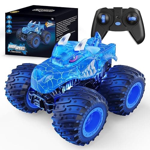 AUUGUU Remote Control Car, 2.4GHz Monster Trucks Toys with Light Spray, Birthday Gift for Kids 3 4 5 6 7 8, All Terrain RC Cars, Toddler Toys for Boys Girls 3+ Year Old - Image 1