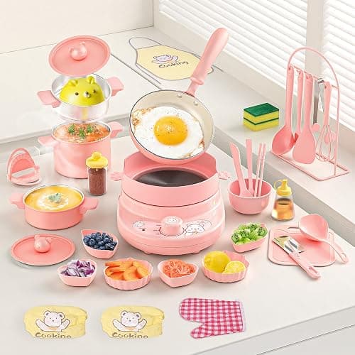 Gotoofun Kids Cooking Sets Real Pink Play Mini Kitchen, Safe Real Food Making Knife Set for Children 8-12 Girls Toddler Montessori Toys - Image 1