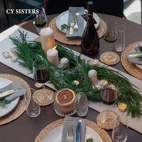 CY SISTERS Woven Placemats Round Placemats Set of 6, 13.5 Inch Wicker Placemat Circle Rattan Placemats Farmhouse Boho Braided Natural Water Hyacinth Place Mats for Indoor & Outdoor Table Decor thumbnail 5